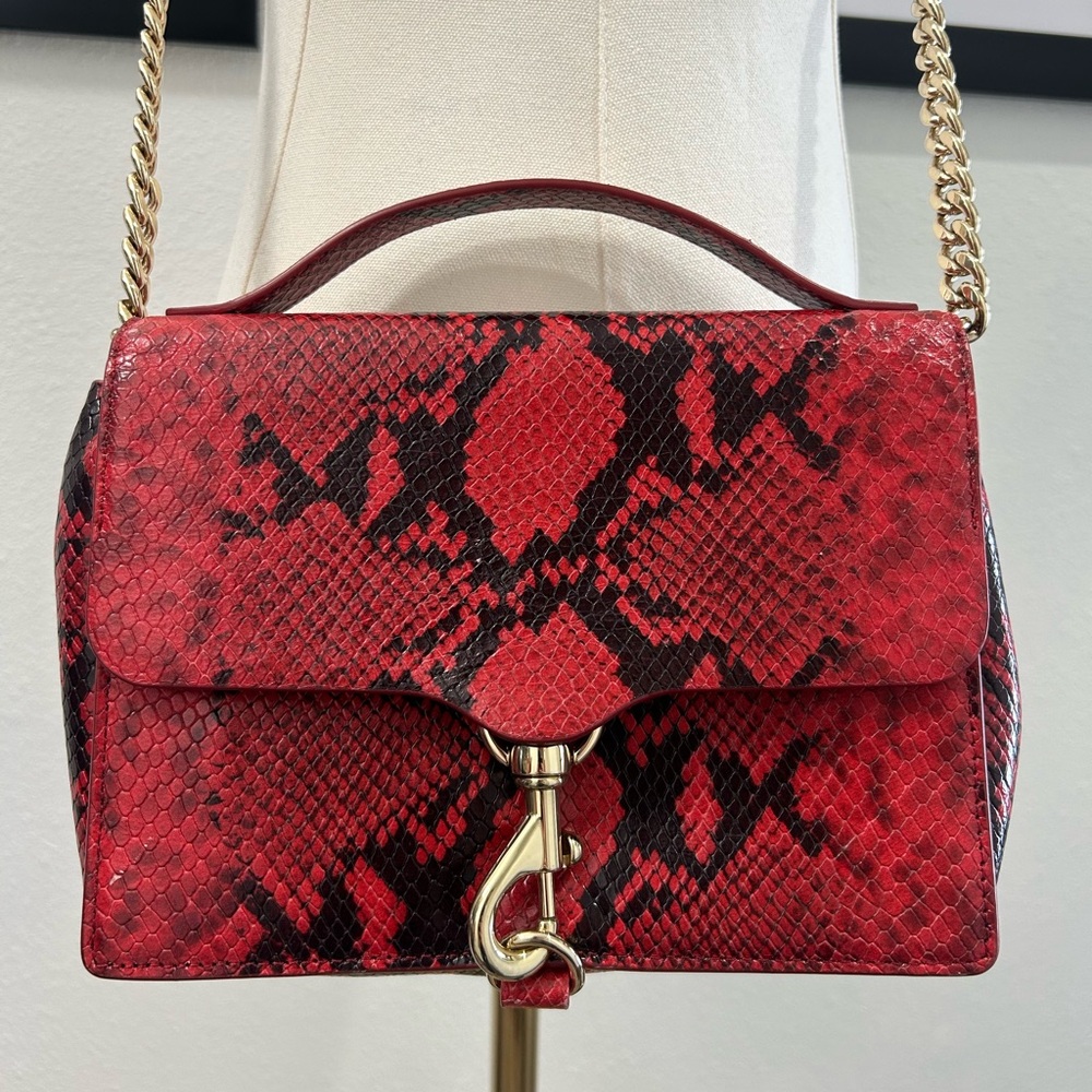Rebecca Minkoff Elegant Red Snake Print Shoulder Bag